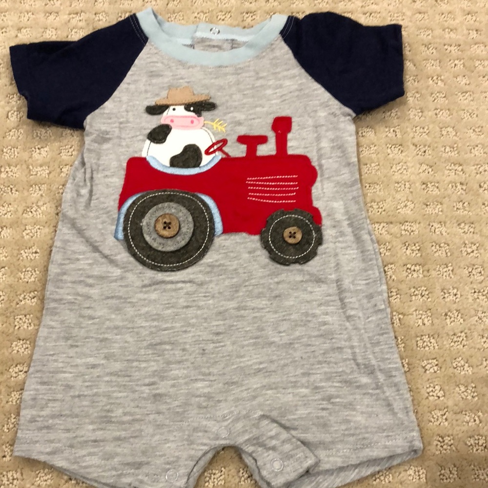Mud Pie Tractor and Cow Romper 9-12M